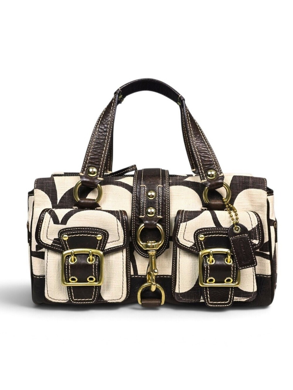 Coach Vintage Legacy Mandy Satchel Shoulder Bag Cream Canvas Leather Purse Y2K